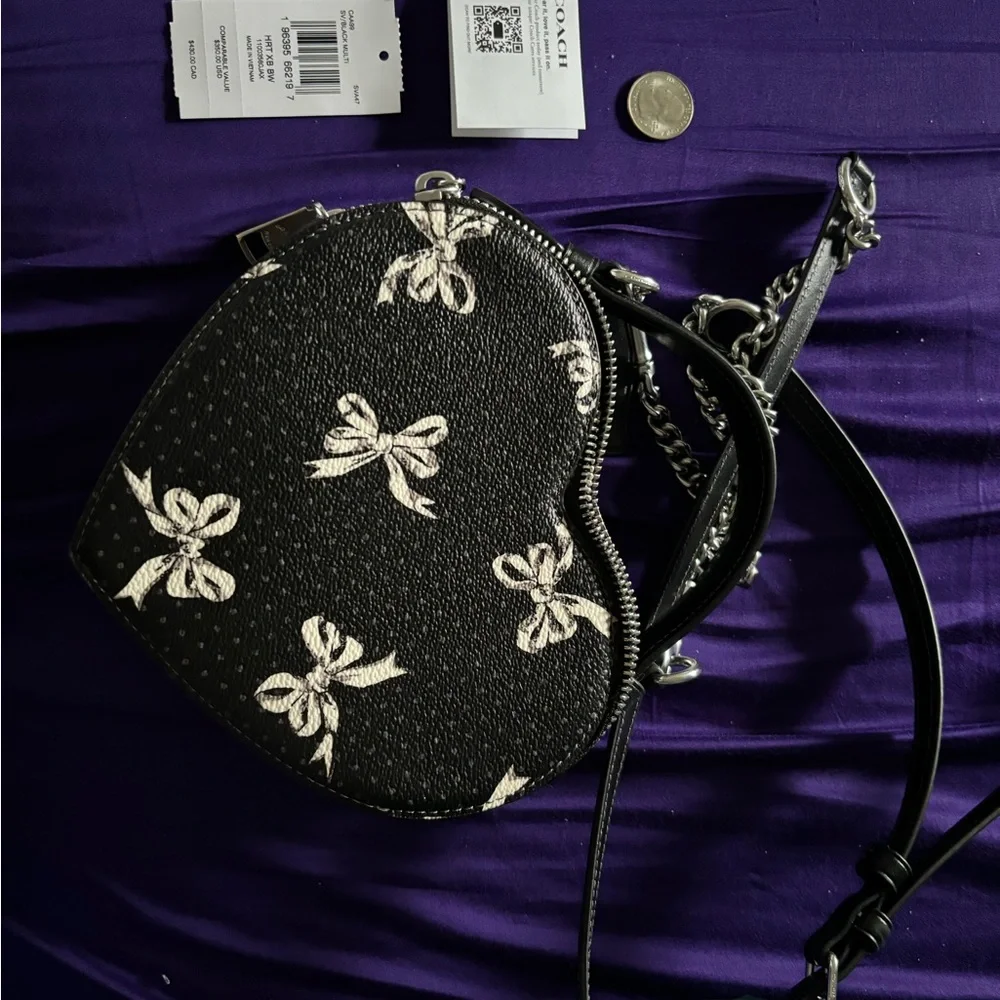 Coach Black and White Crossbody Bag with Bow Print